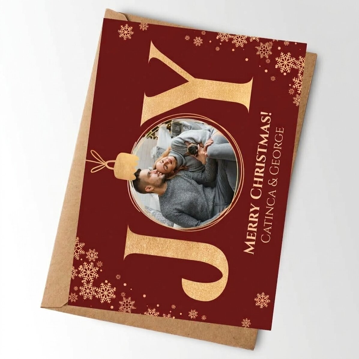 Tarjeta personalizada con foto y mensaje: ¡Feliz Navidad!