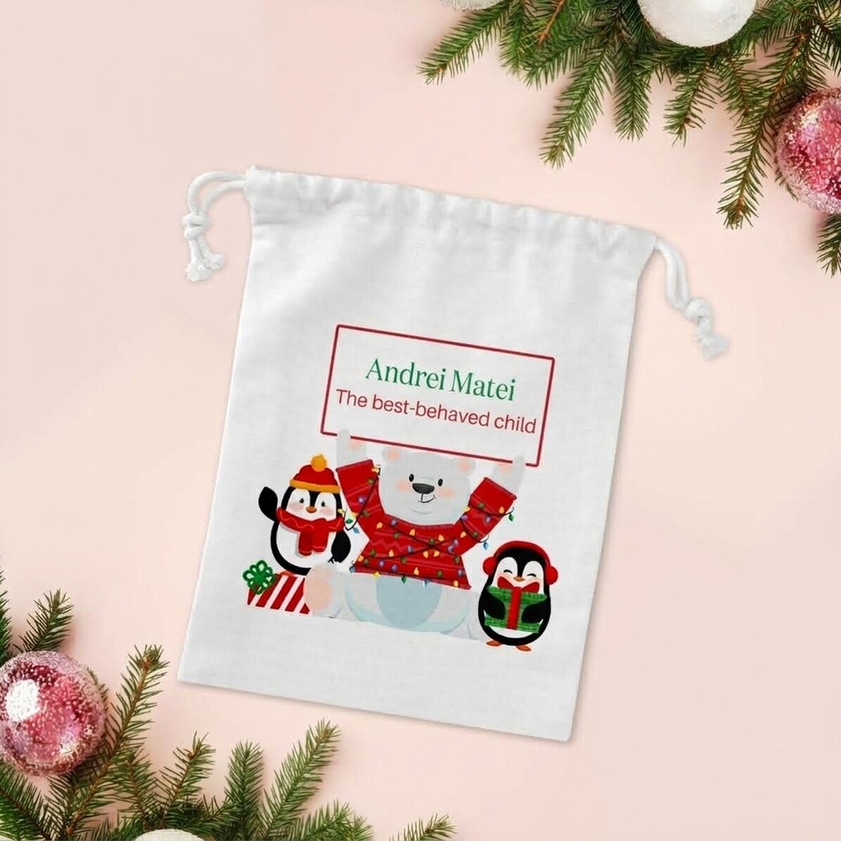 Bolsita pequeña para regalos personalizada con texto - Navidad