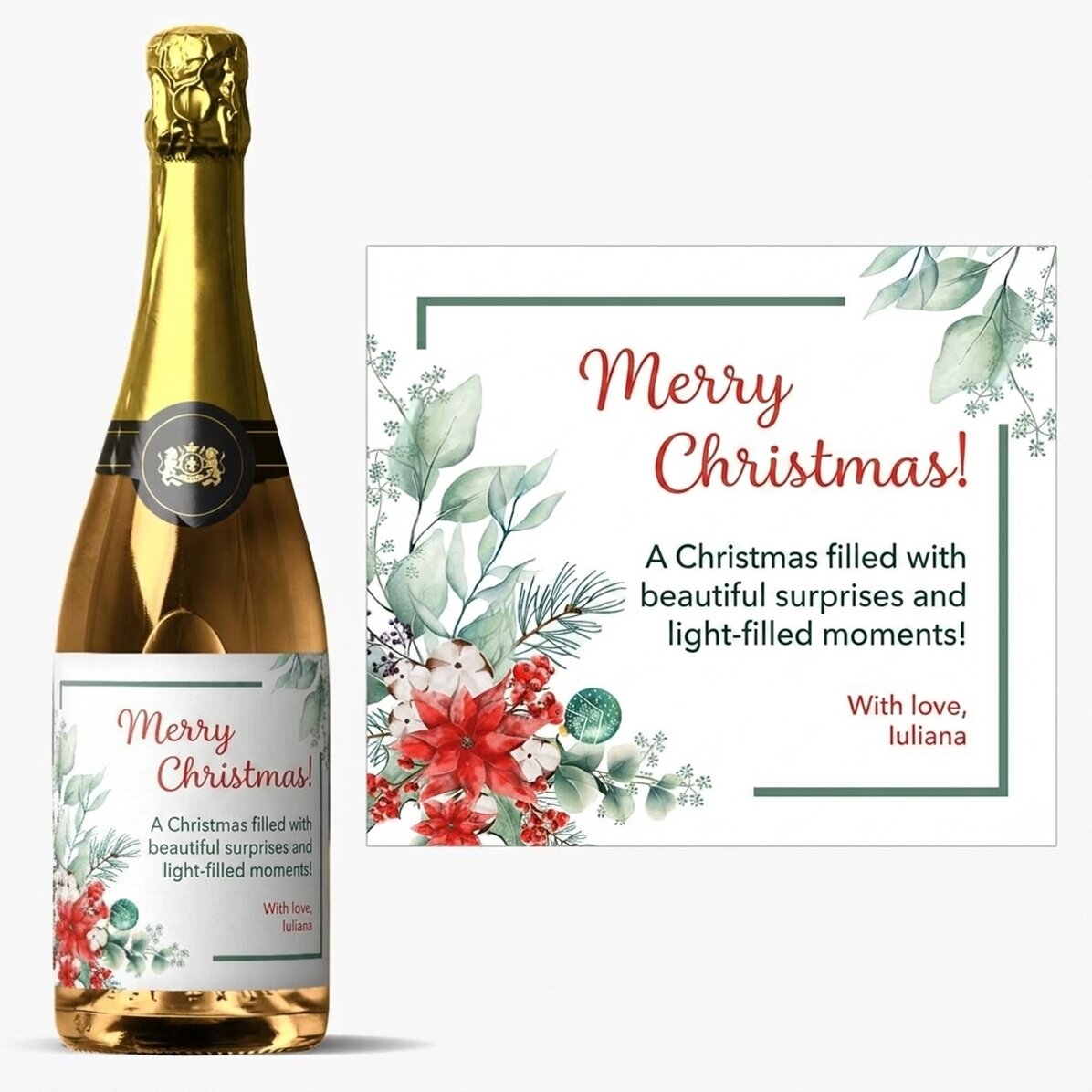 Vino espumoso personalizado con texto - Navidad