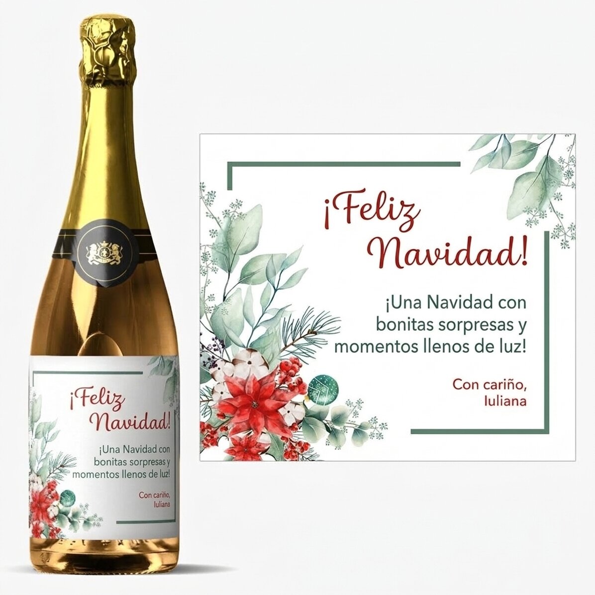 Vino espumoso personalizado con texto - Navidad