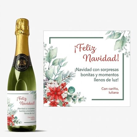 Botella mediana de vino espumoso personalizada con texto - Navidad