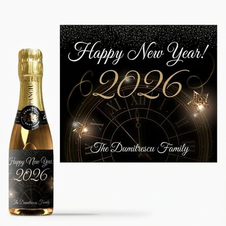 Mini botella de vino espumoso personalizada con texto: «Año Nuevo»