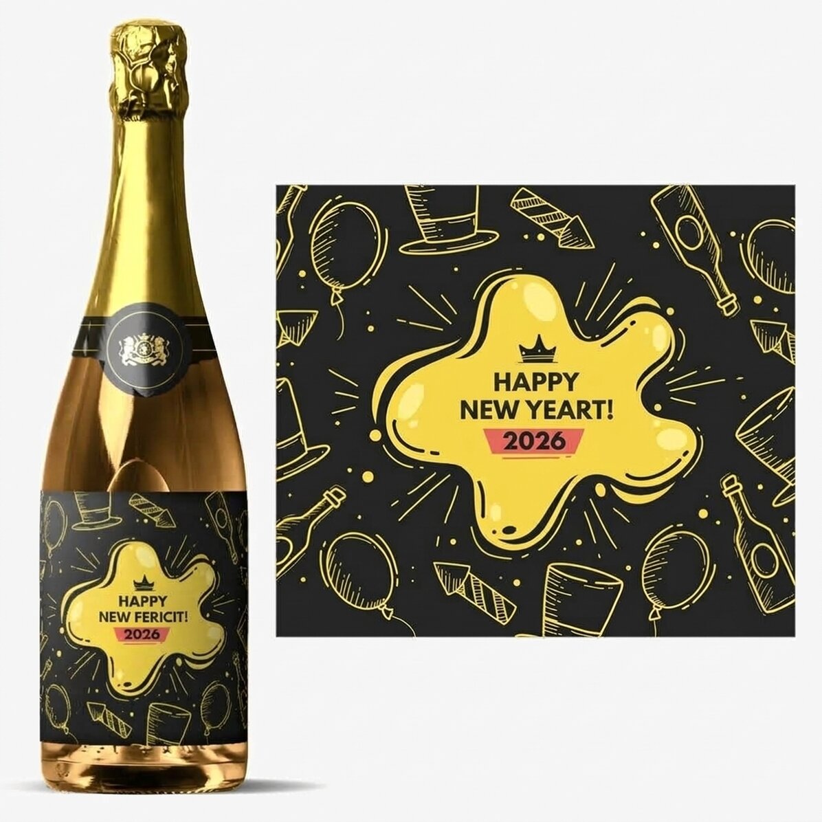 Vino espumoso personalizado con texto - Fiesta de Año Nuevo