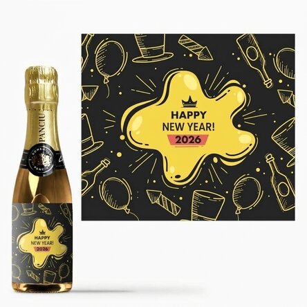 Mini botella de vino espumoso personalizada con texto - Fiesta de Año Nuevo