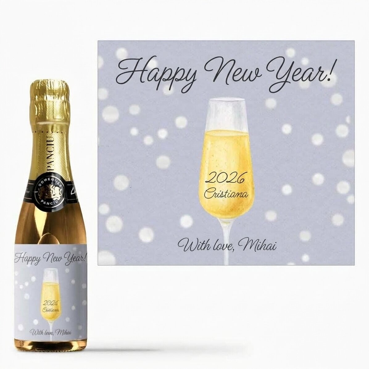 Mini botella de vino espumoso personalizada con texto - Champagne Glass