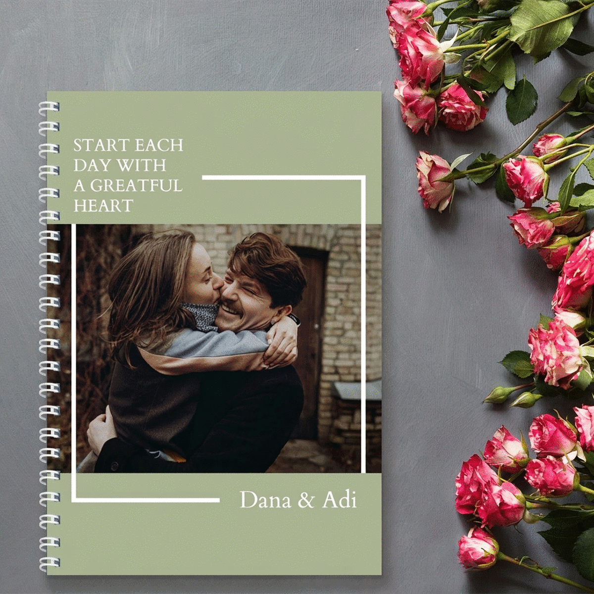 Cuaderno personalizado con un mensaje y una foto