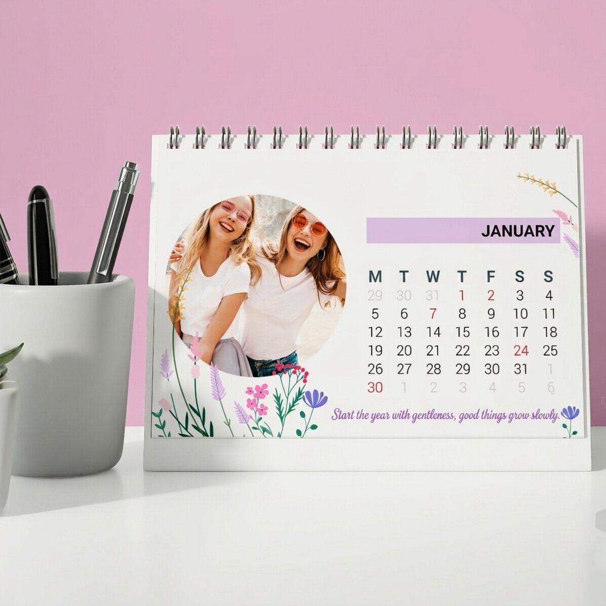 Calendario de mesa personalizado con fotos y texto - Floral