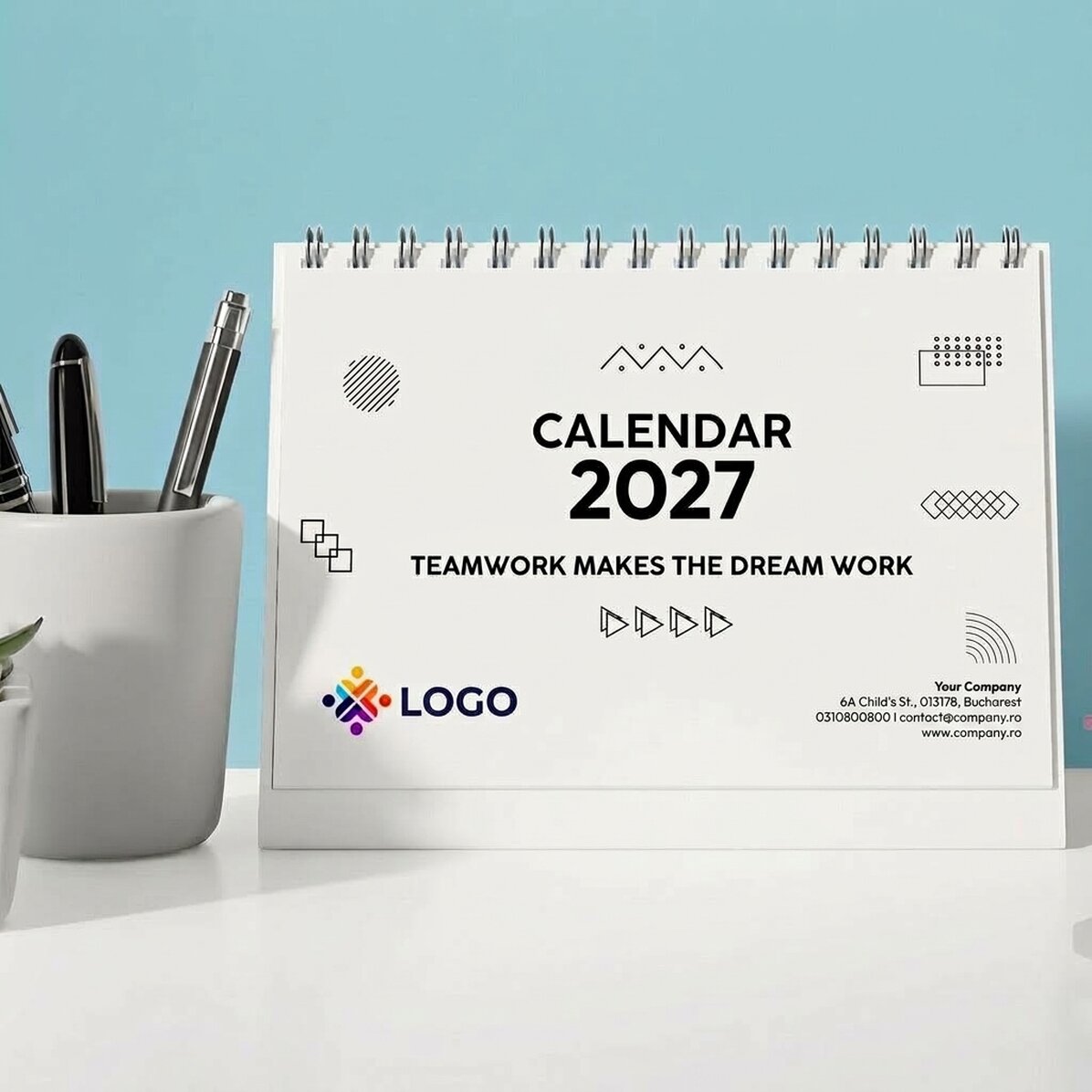 Calendario de escritorio personalizado con logotipo y texto