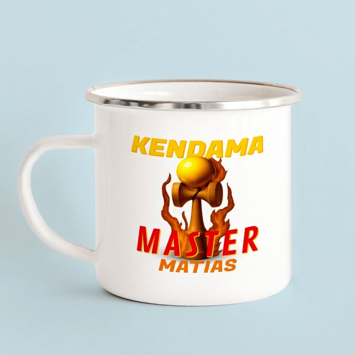 Taza metálica esmaltada con nombre para niños - Kendama Master