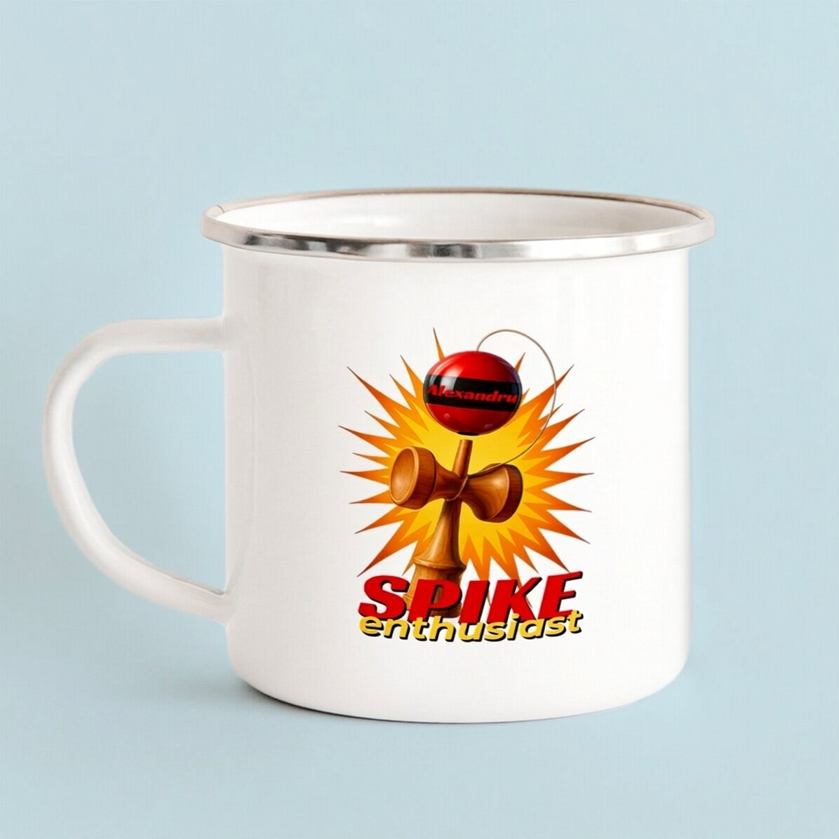 Taza metálica esmaltada con nombre para niños - Spike Enthusiast