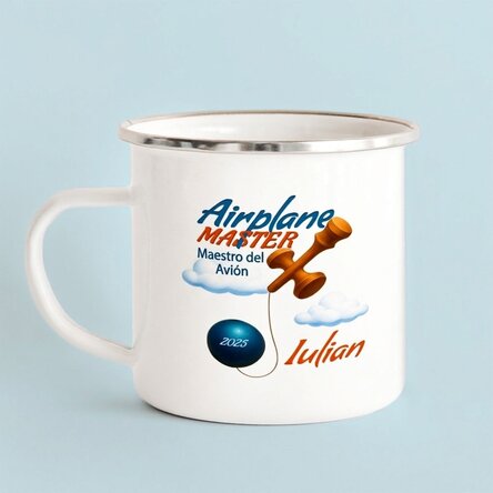 Taza metálica esmaltada con nombre para niños - Airplane Master