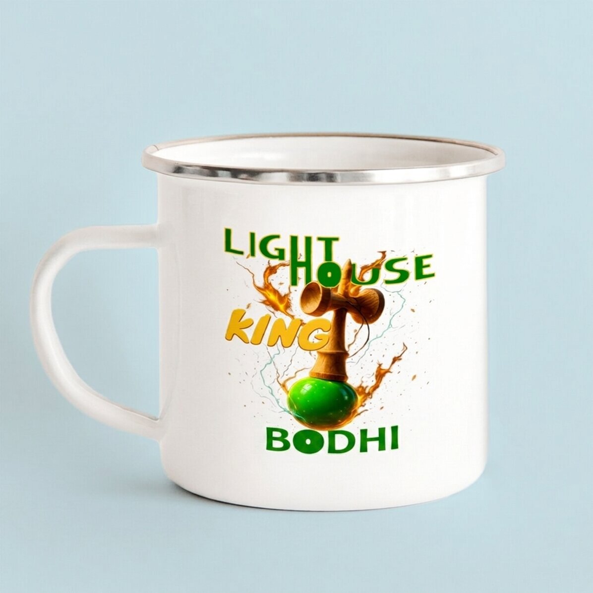 Taza metálica esmaltada con nombre para niños - Lighthouse King