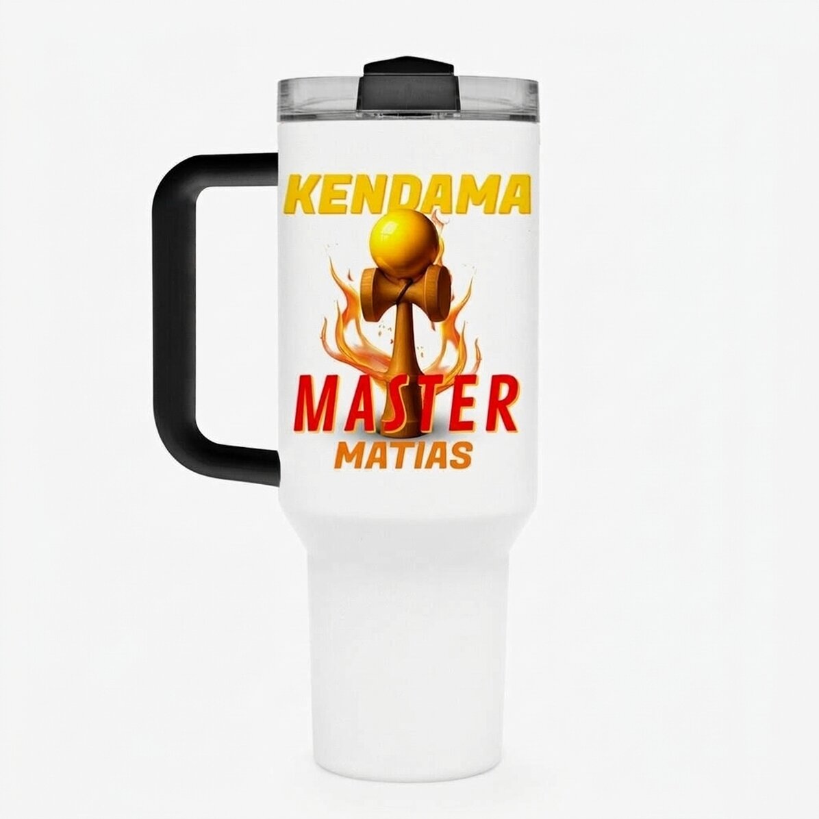 Taza termo con asa y pajita personalizada con nombre - Kendama Master