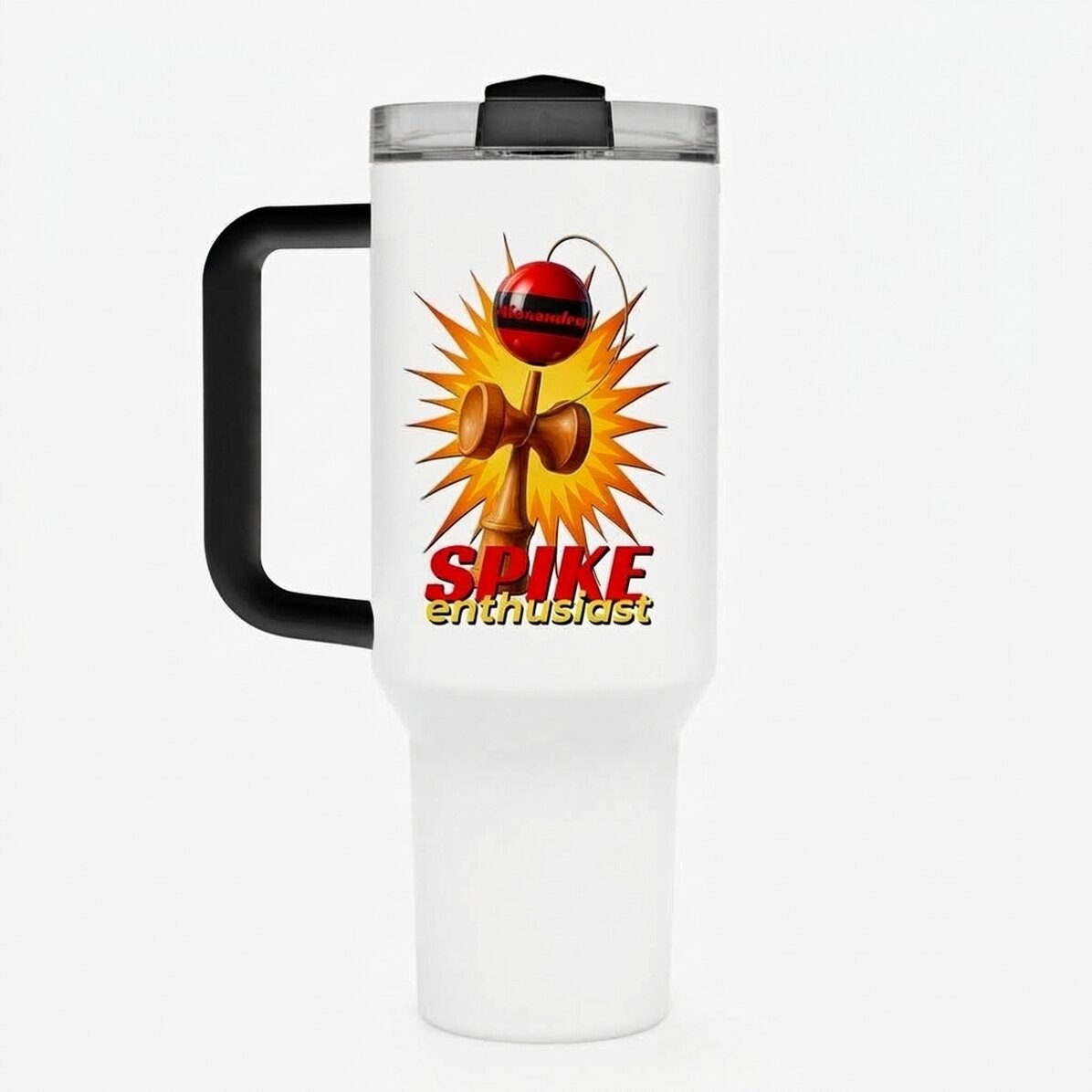 Taza térmica con asa y pajita personalizada con nombre - Spike Enthusiast