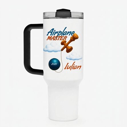 Taza térmica con asa y pajita personalizada con nombre - Airplane Master
