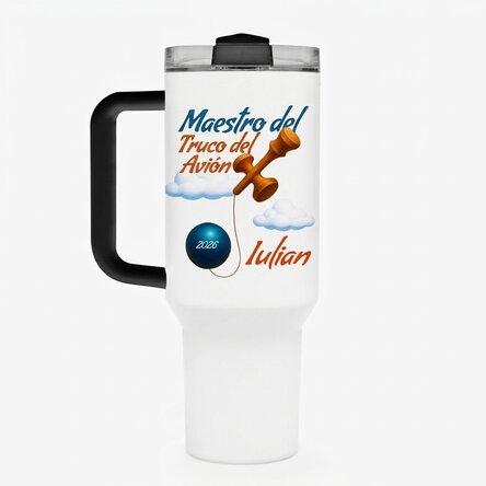 Taza termo con asa y pajita personalizada con nombre - Airplane Master