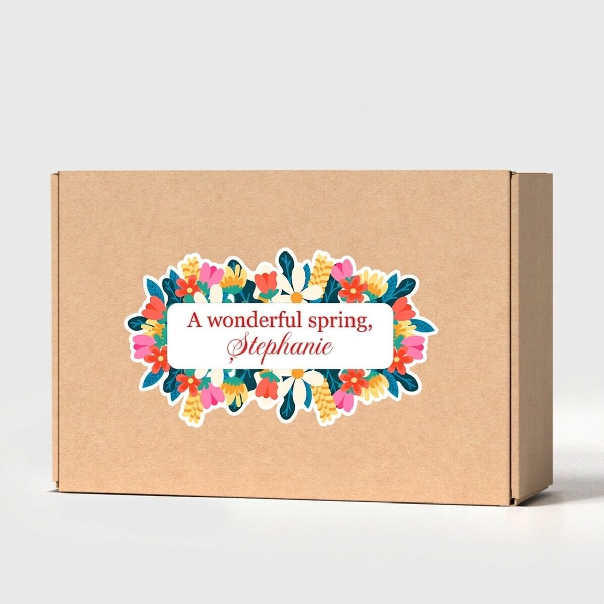 Caja de cartón artesanal personalizada con pegatina - Floral