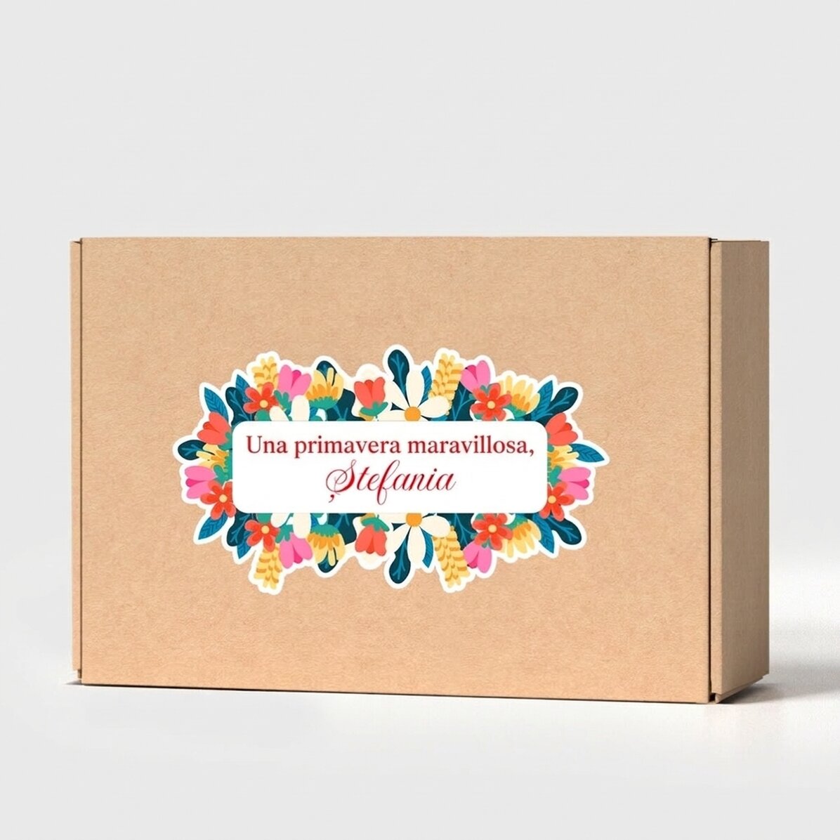Caja de cartón artesanal personalizada con pegatina - Floral