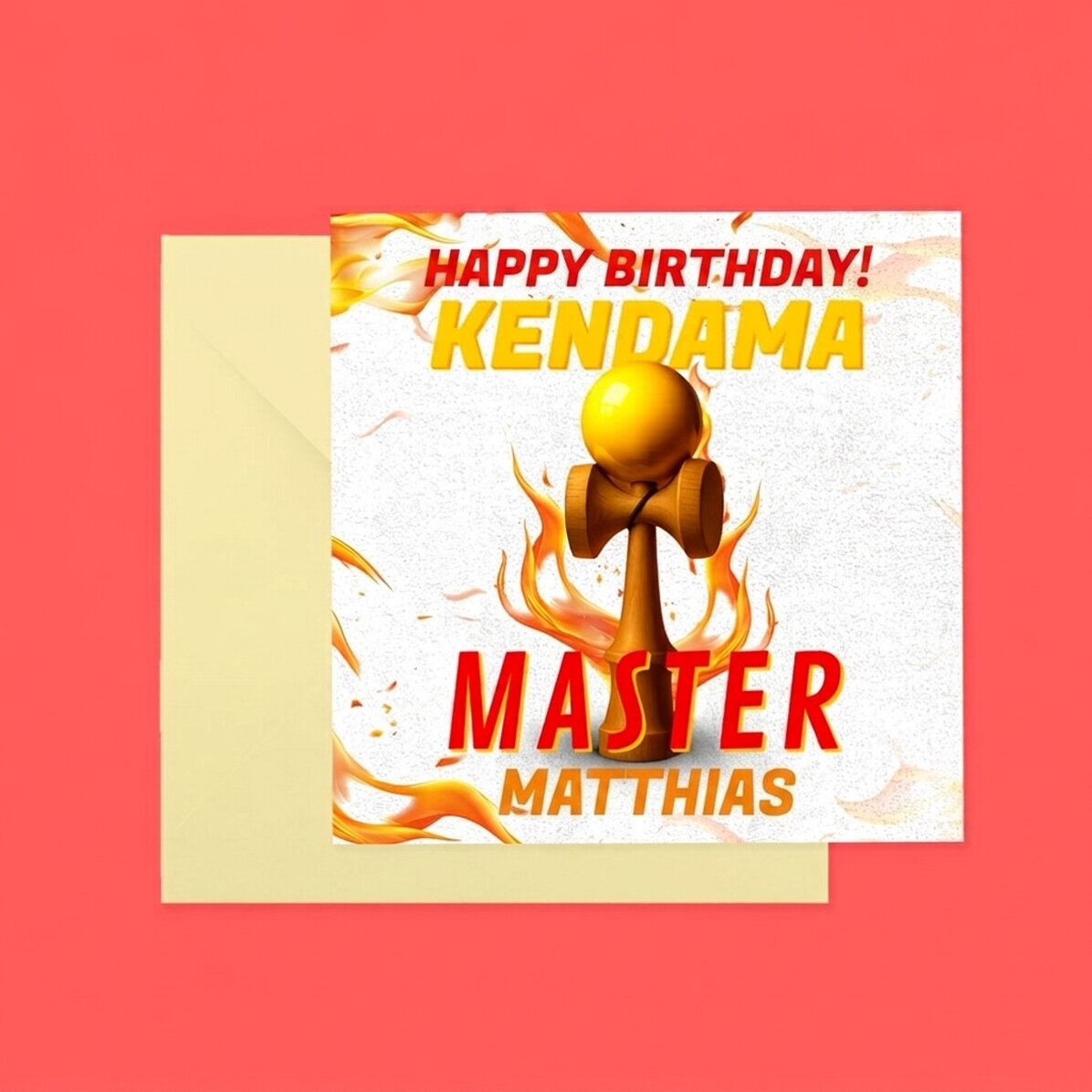 Tarjeta cuadrada personalizada con texto - Kendama Master
