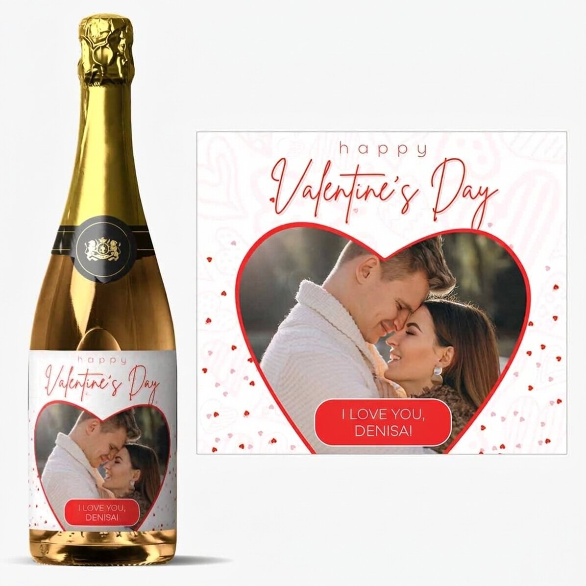 Vino espumoso personalizado con una foto y un texto - Corazón