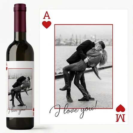 Vino personalizado con un texto y una foto: «¡Te quiero!»