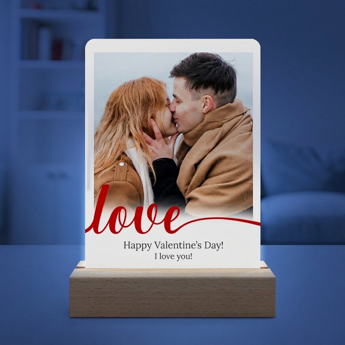 Lámpara LED de noche personalizada con una foto y un mensaje - Love
