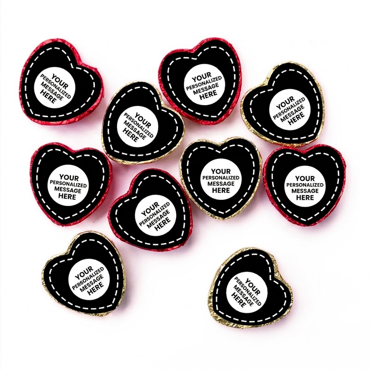 Lote de 10 mini bombones en forma de corazón personalizados con tu diseño