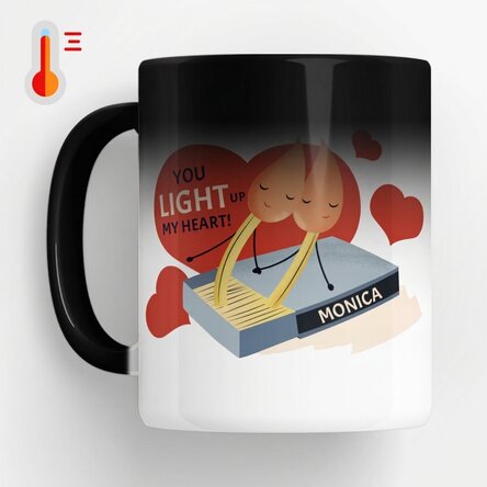 Taza termosensible personalizada con mensaje: «Light up my heart»