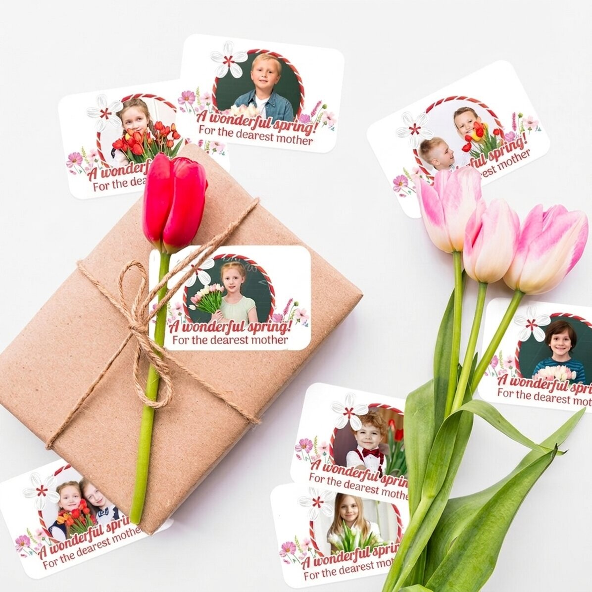 Lote de 8 pegatinas (etiquetas autoadhesivas) personalizadas con fotos y mensajes