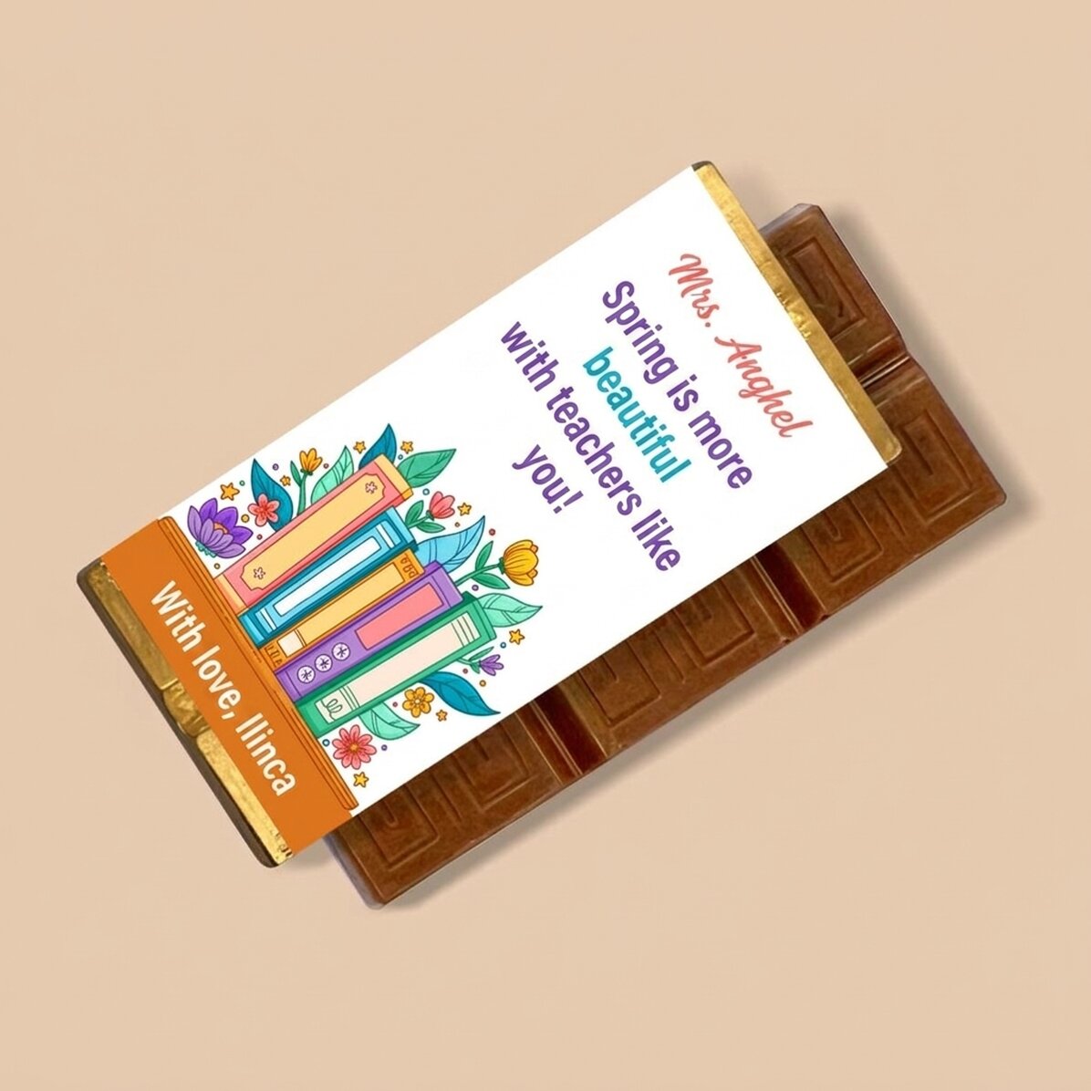 Mini tableta de chocolate personalizada con un mensaje para las profesoras