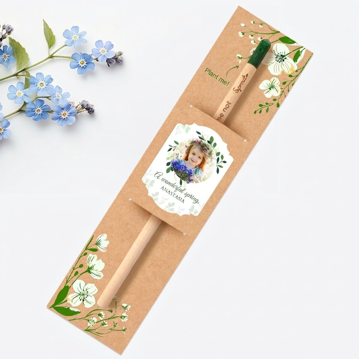 Lápiz plantable personalizado con foto y mensaje - Una primavera maravillosa