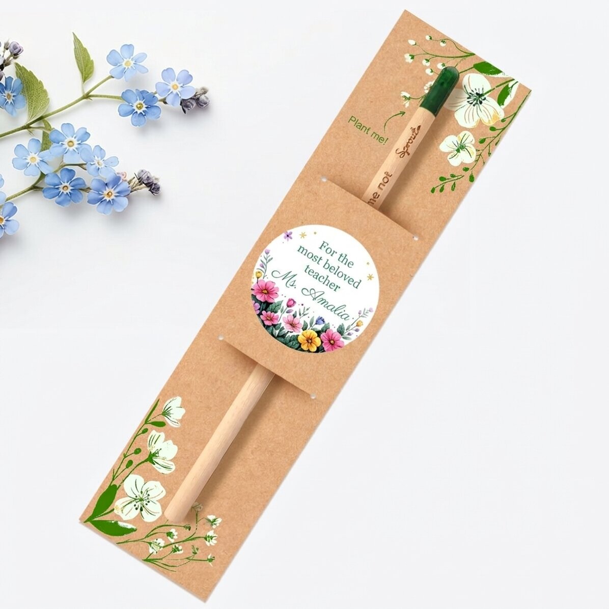 Lápiz plantable personalizado con mensaje - Diseño floral