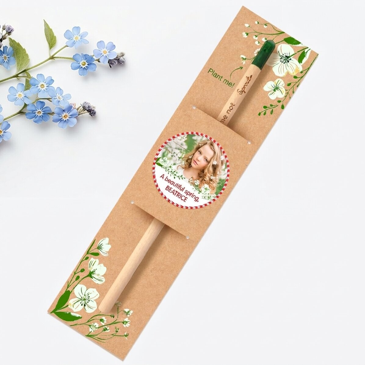 Lápiz plantable personalizado con foto y mensaje