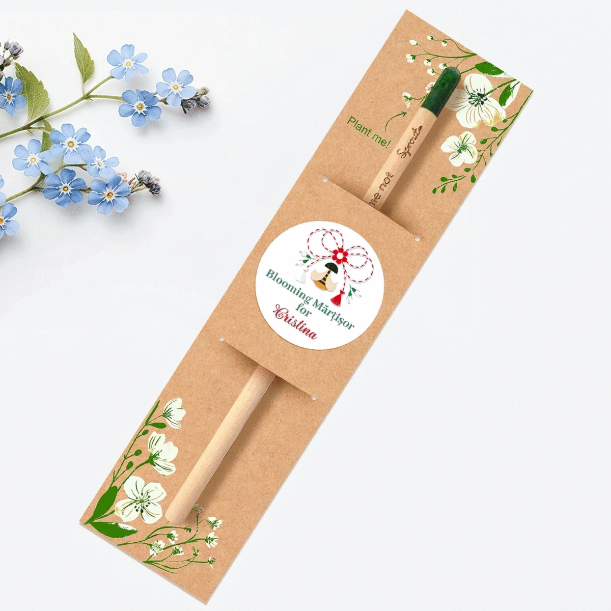 Lápiz plantable personalizado con un mensaje floreciente