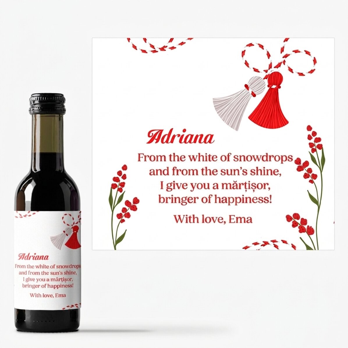 Mini botella de vino personalizada con mensaje