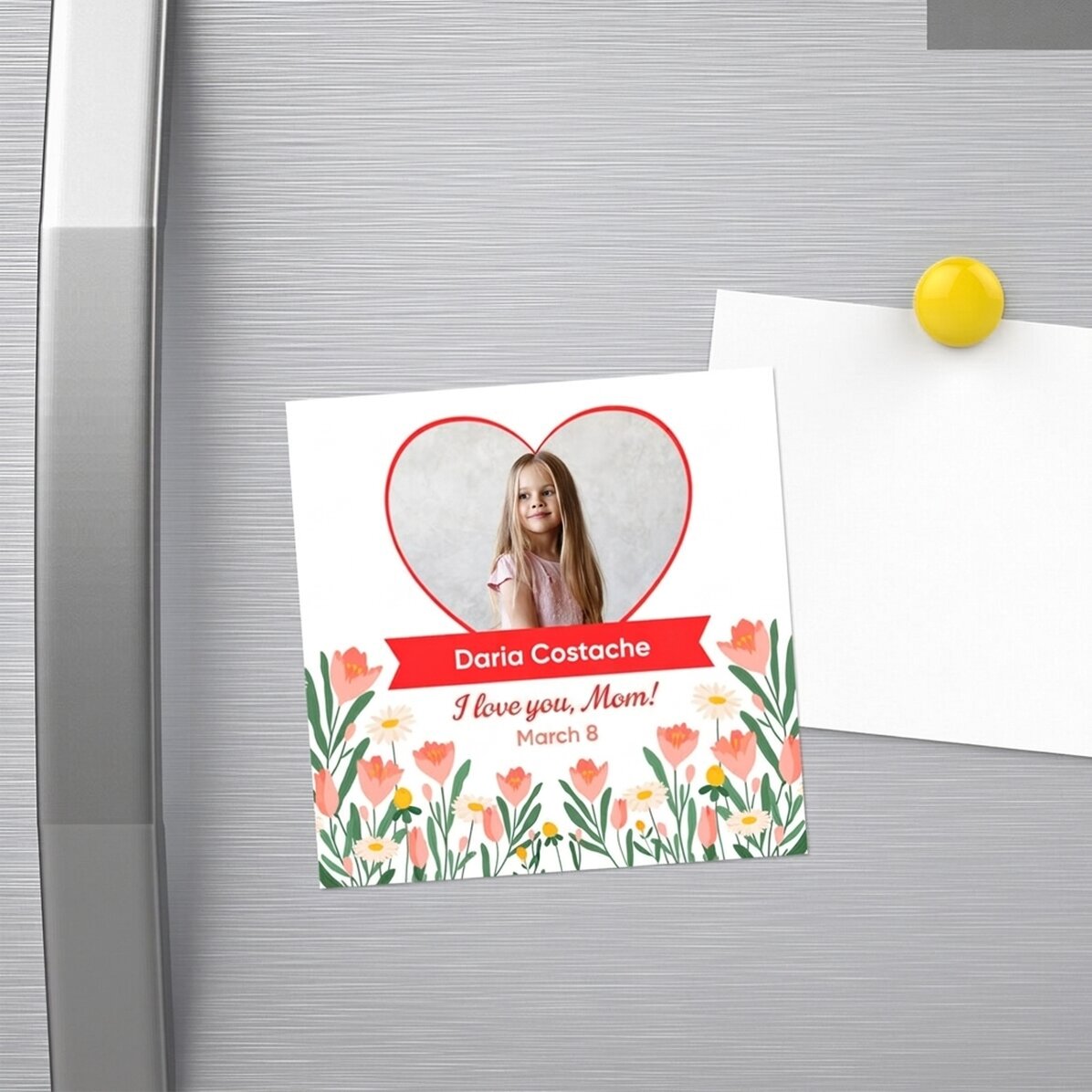 Imán personalizado de 10x10 con una foto y un texto - 8 de marzo