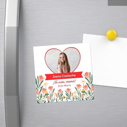 Imán personalizado de 10x10 con una foto y un texto - 8 de marzo