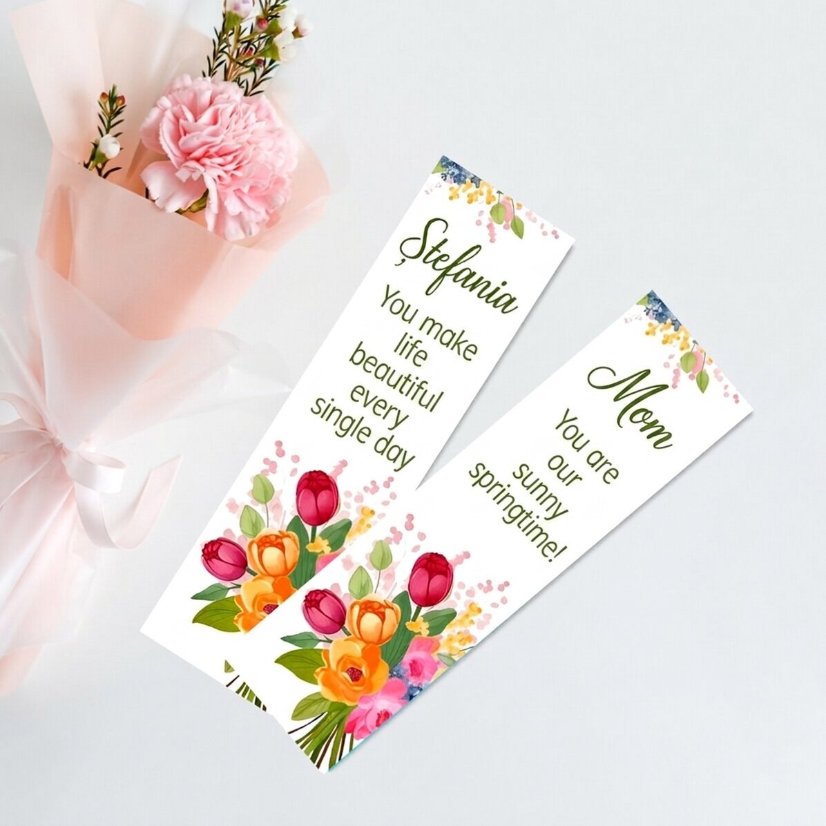 Marcapáginas personalizado con mensaje - Flores