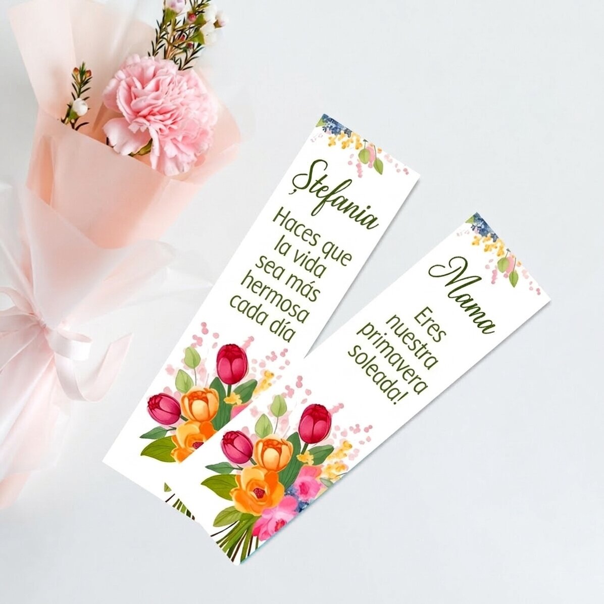 Marcapáginas personalizado con mensaje - Flores