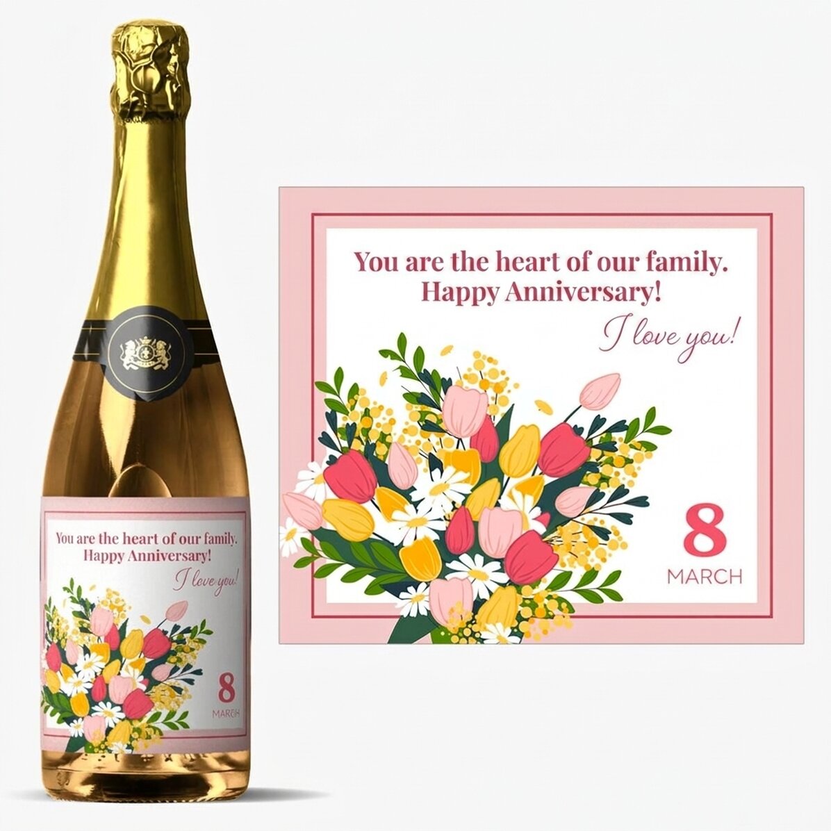 Vino espumoso personalizado con texto - Flores