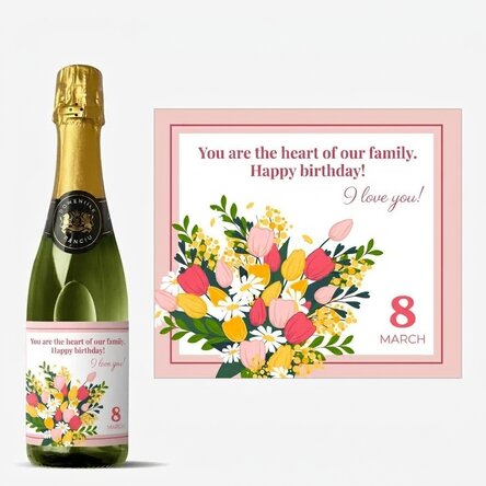 Medium bottle of sparkling wine personalised with text - Flowers
