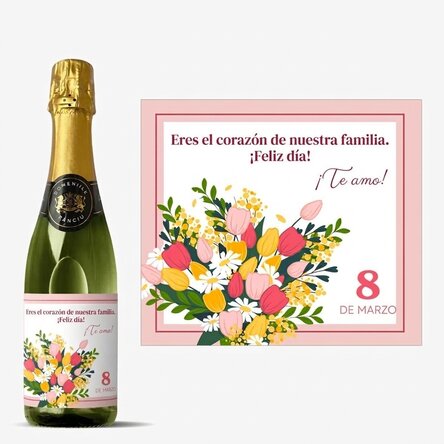 Botella mediana de vino espumoso personalizada con texto - Flores