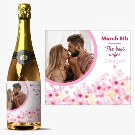 Vino espumoso personalizado con texto y foto - Flores