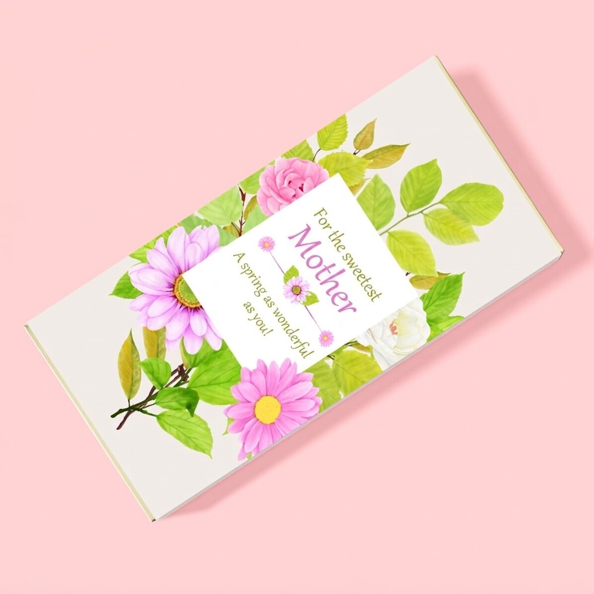 Chocolate personalizado con un mensaje primaveral para mamá