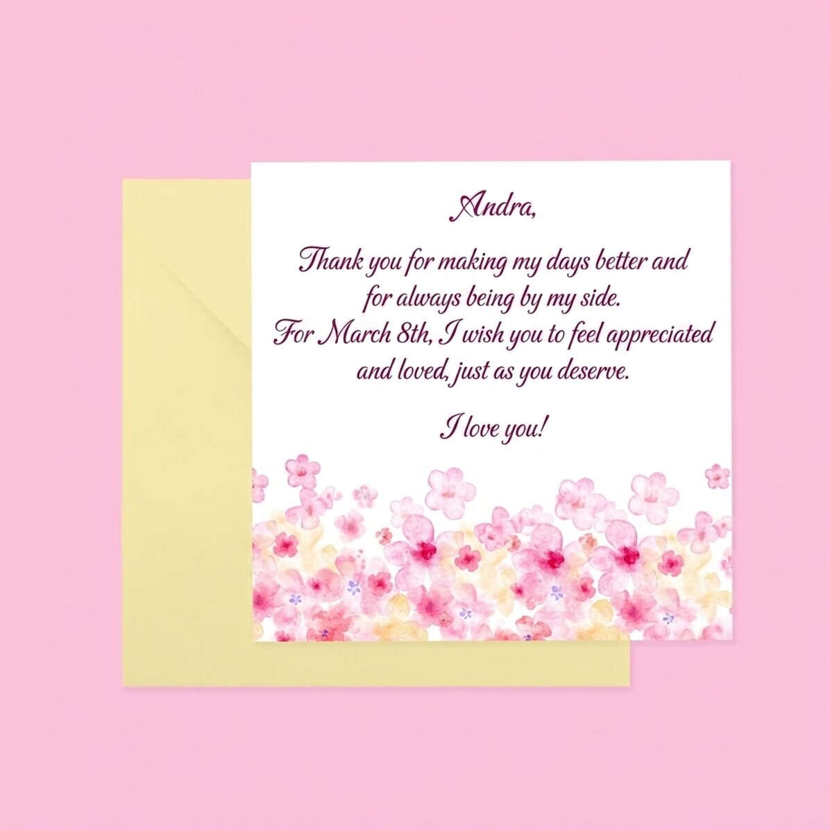 Tarjeta cuadrada personalizada con texto - Flores