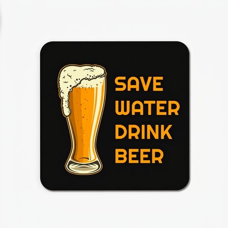Posavasos con el mensaje: «Save water, drink beer»