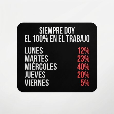 Alfombrilla de ratón con texto: «100 % en el trabajo»