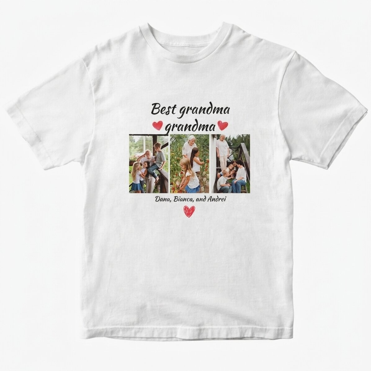 Camiseta de algodón personalizada con 3 fotos y texto: «Los mejores abuelos»