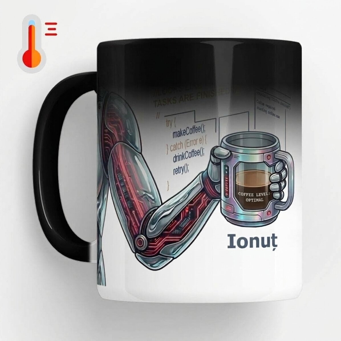 Taza termosensible personalizada con texto - Programador