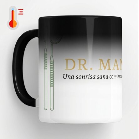 Taza termosensible personalizada con texto - Golden Dentist
